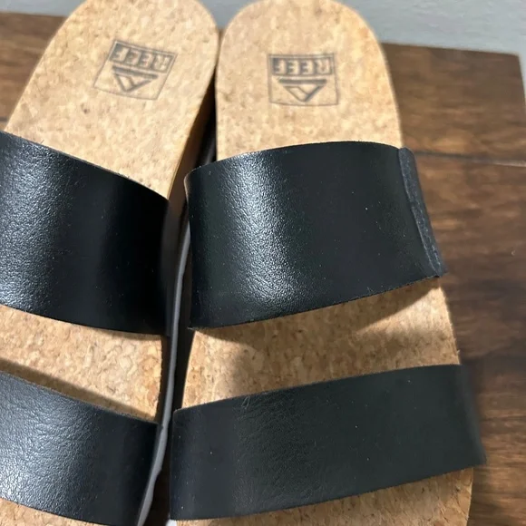 Reef Women's Black Cork Double Strap Slide Sandals - Picture 3 of 7